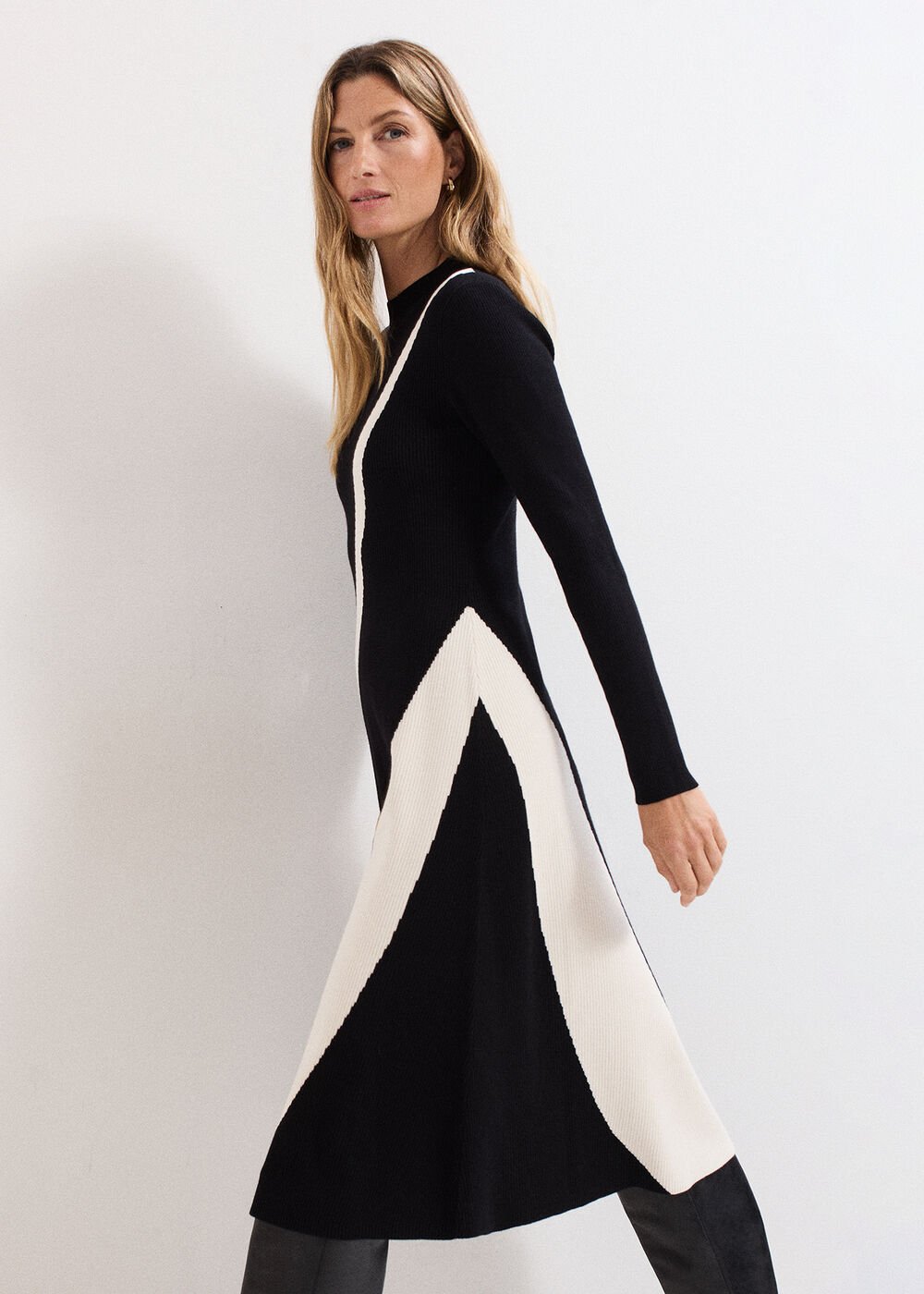 Petite Julie Knit Dress - Black/Ivory