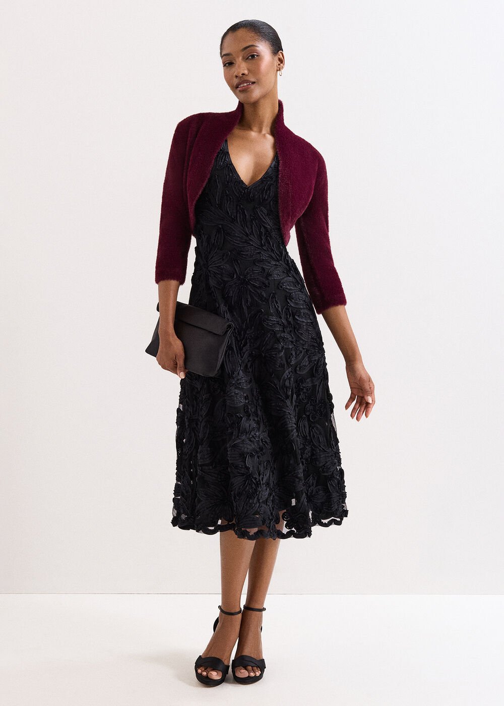 Fay Burgundy Fluffy Bolero - Burgundy