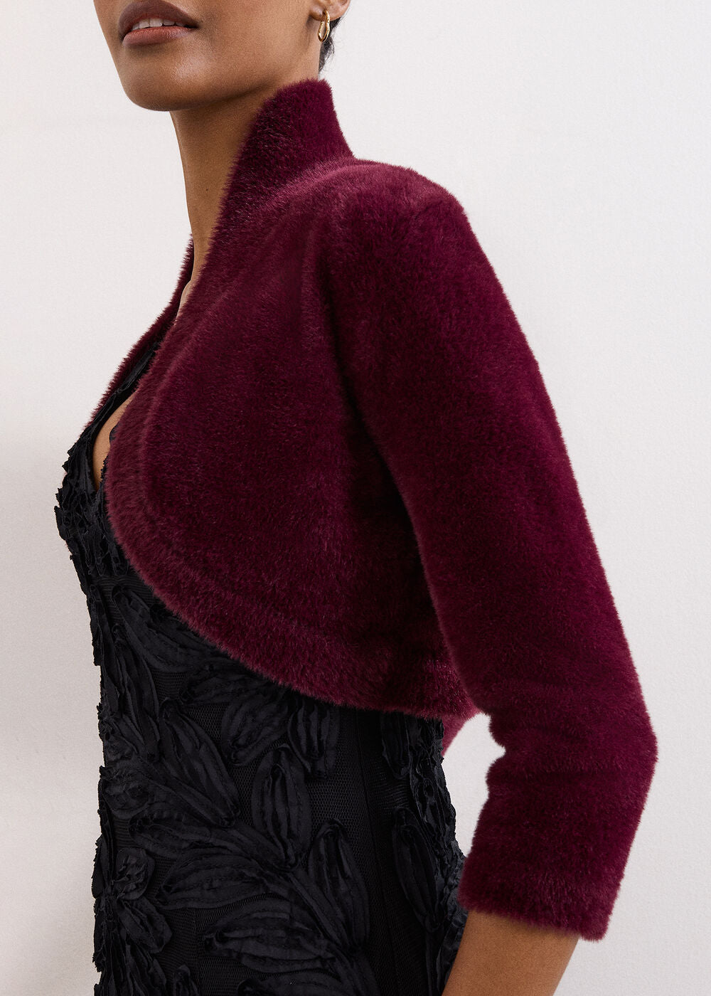 Fay Burgundy Fluffy Bolero - Burgundy