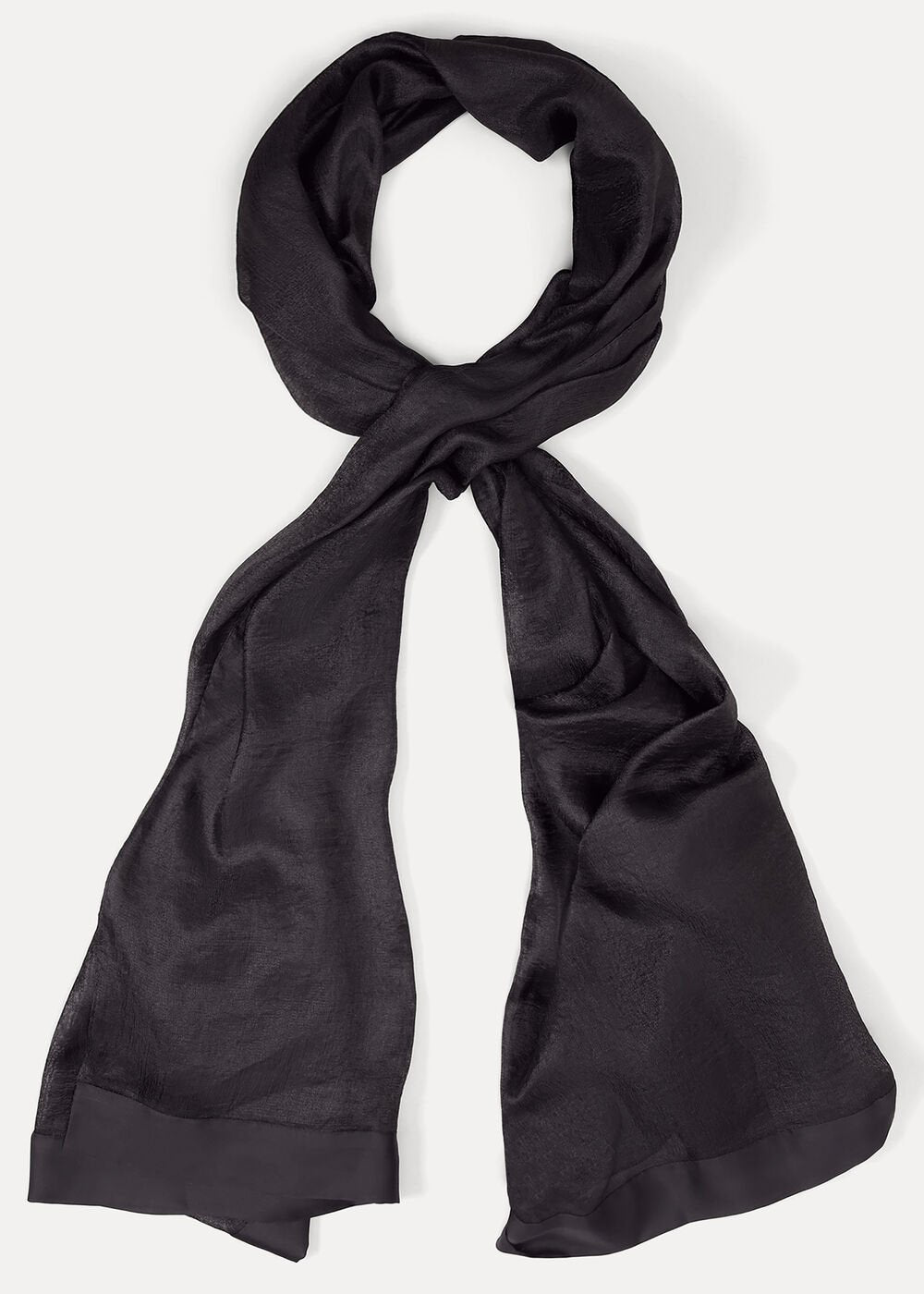 Satin Trim Scarf - Black