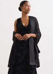 Satin Trim Scarf - Black