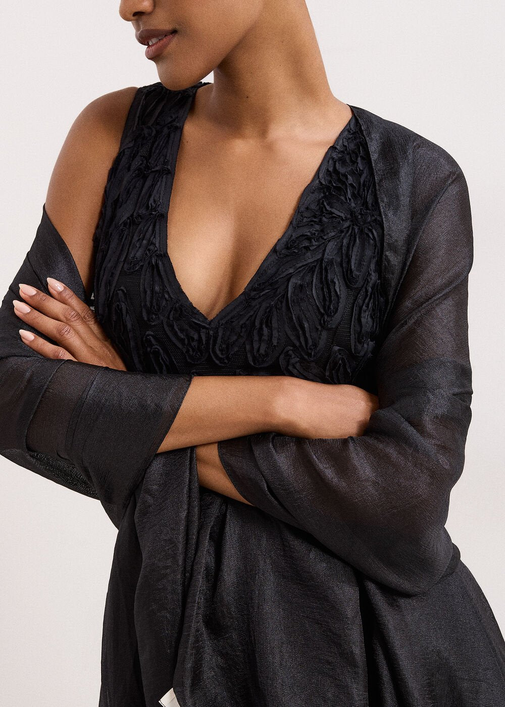 Satin Trim Scarf - Black