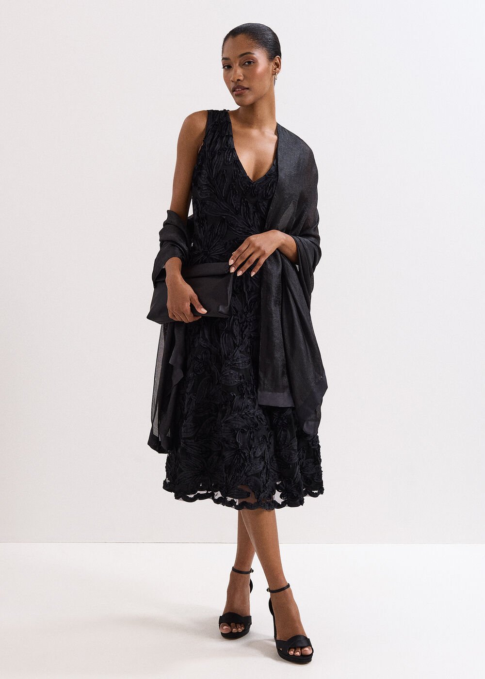 Satin Trim Scarf - Black