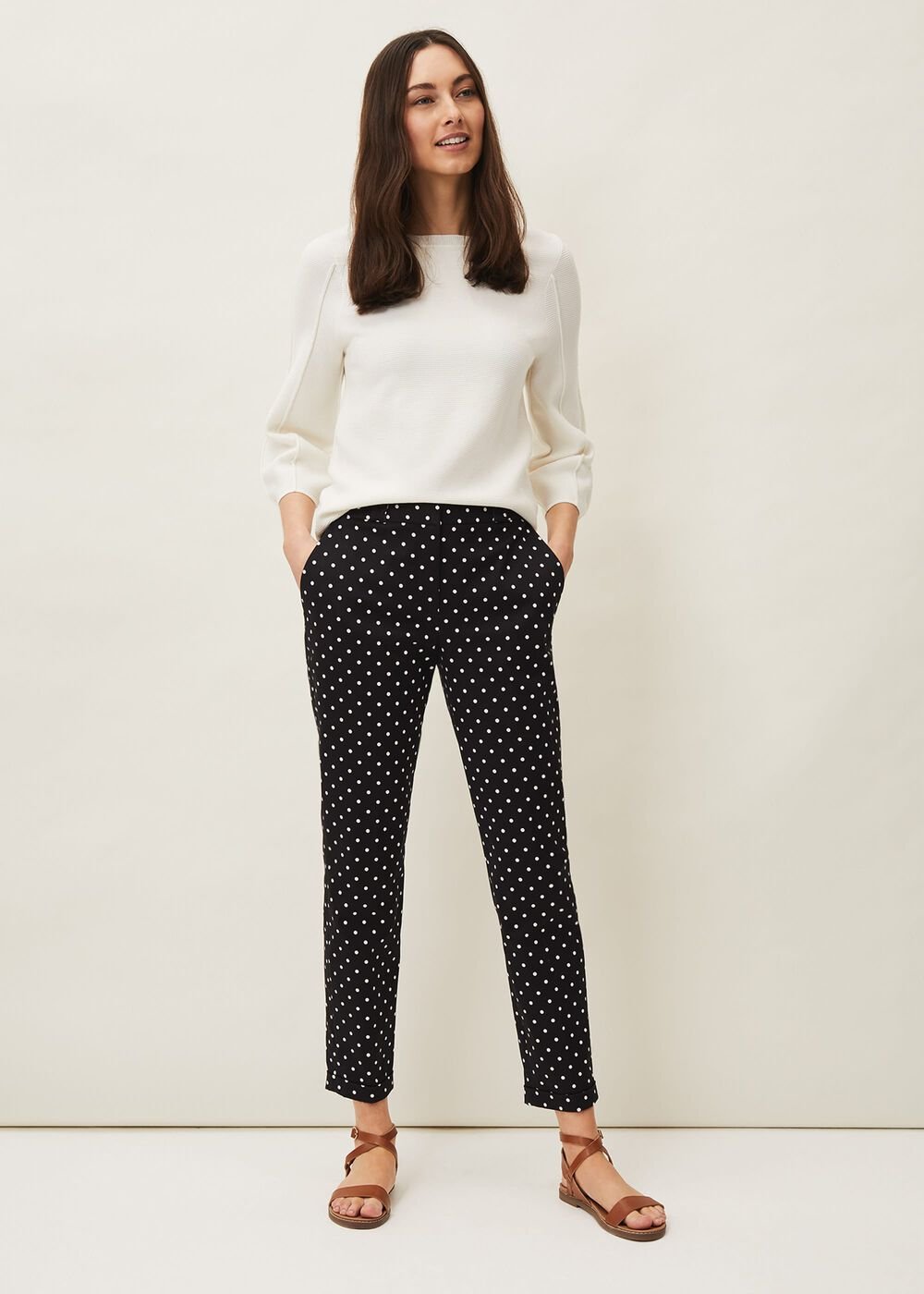 Bea Spot Tapered Trouser - Black/White