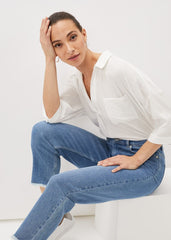 Petra Raw Hem Straight Leg Jean - Blue