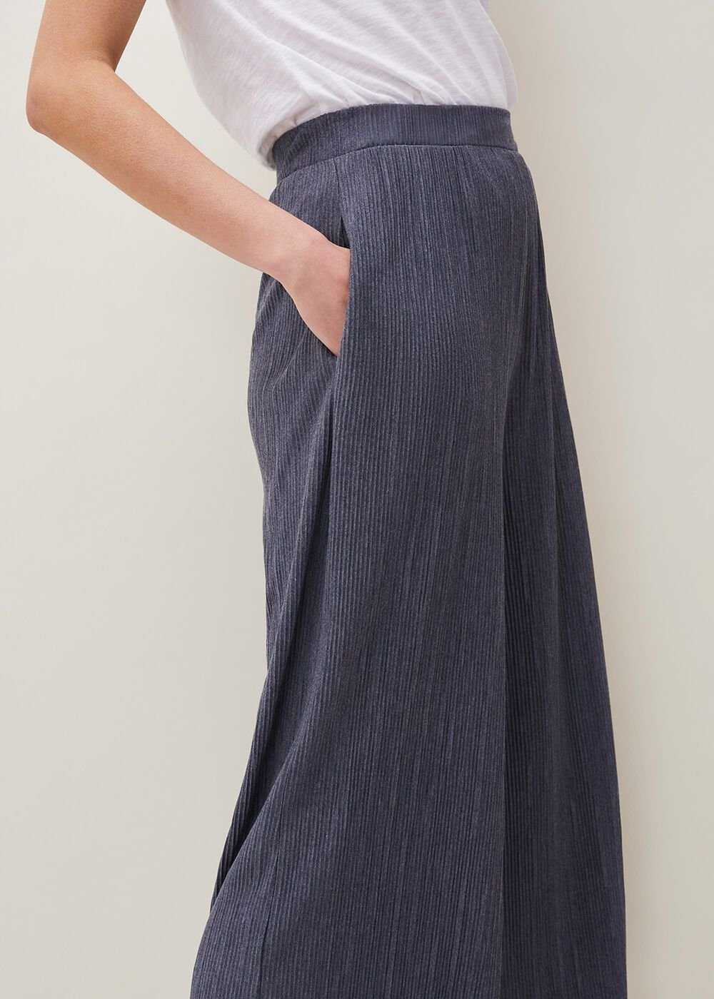 Bradie Plisse Wide Leg Trousers - Charcoal