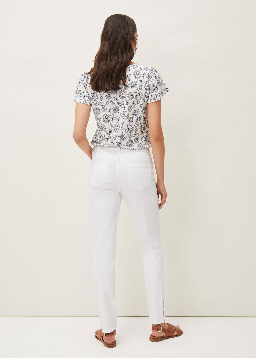 Bobbie Skinny Button Hem Jean - White
