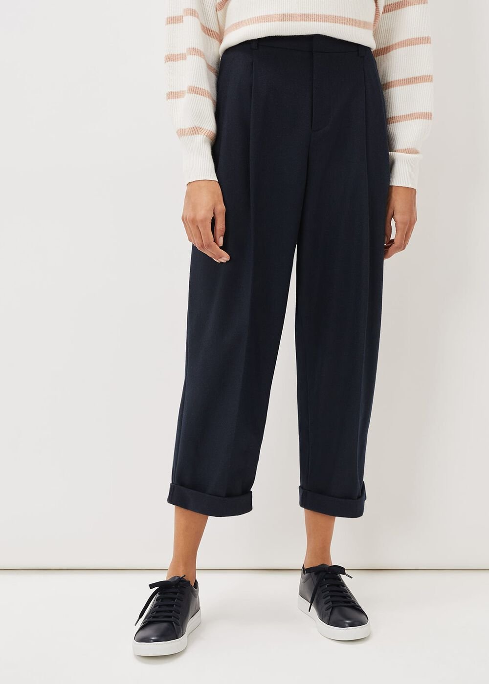 Odette Pleated Crop Trousers - Navy