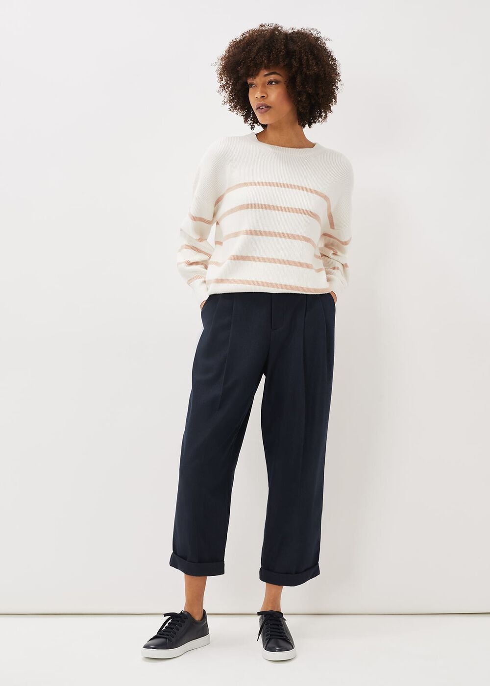 Odette Pleated Crop Trousers - Navy