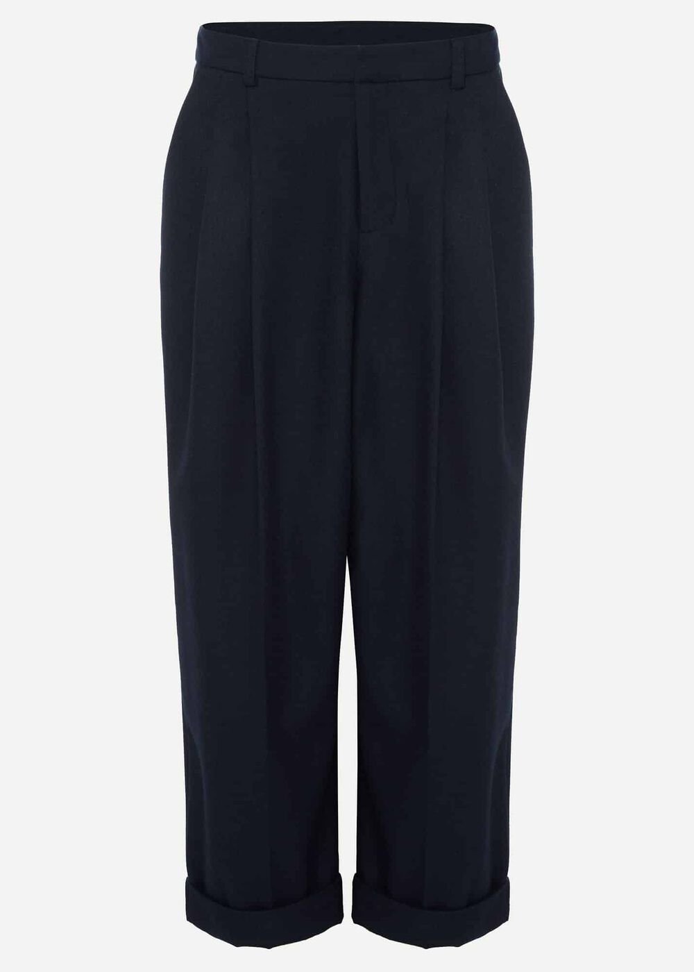 Odette Pleated Crop Trousers - Navy