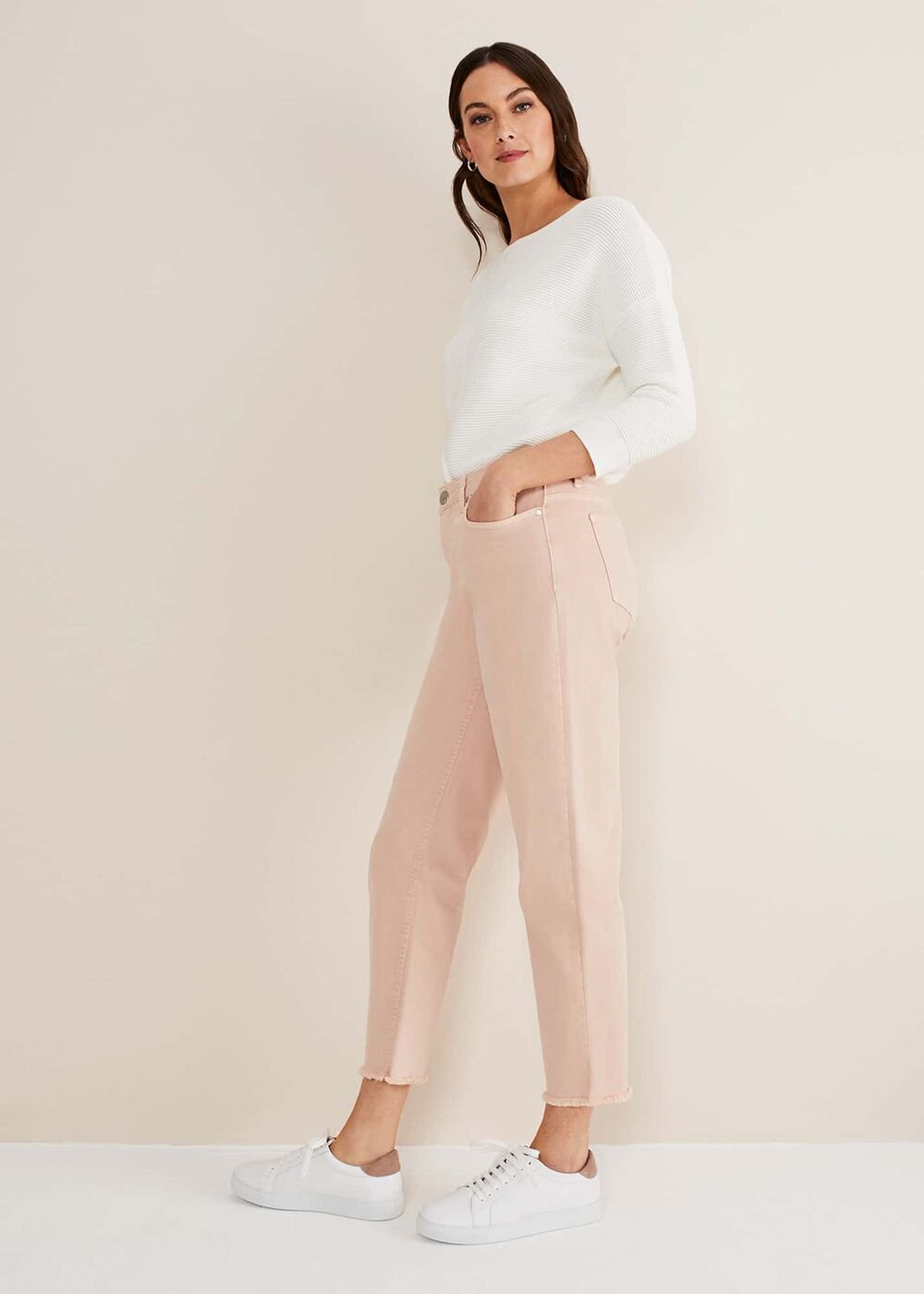 Petra Raw Hem Straight Leg Jean - Pink