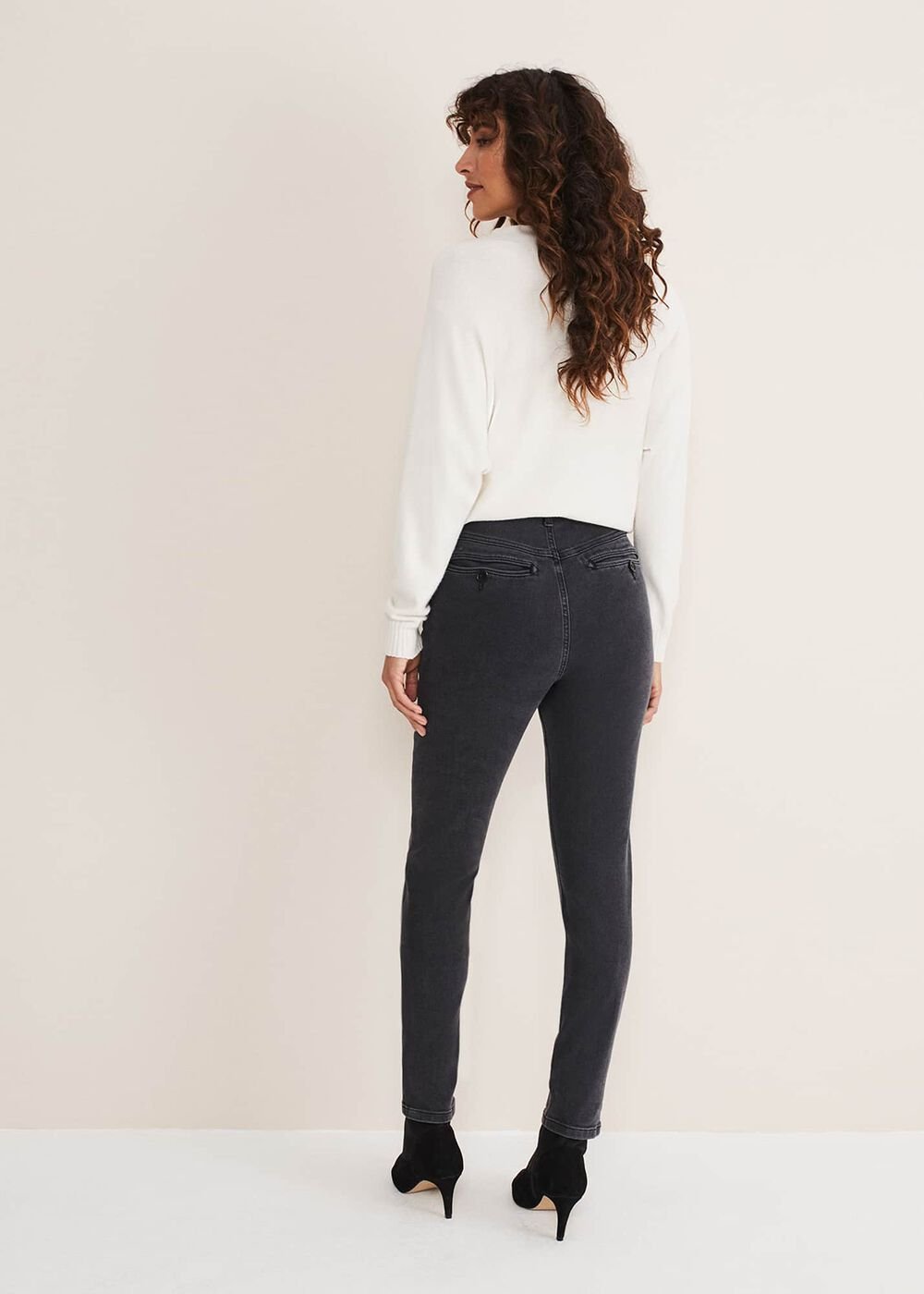Hailee Topstitch Skinny Jeans - Charcoal