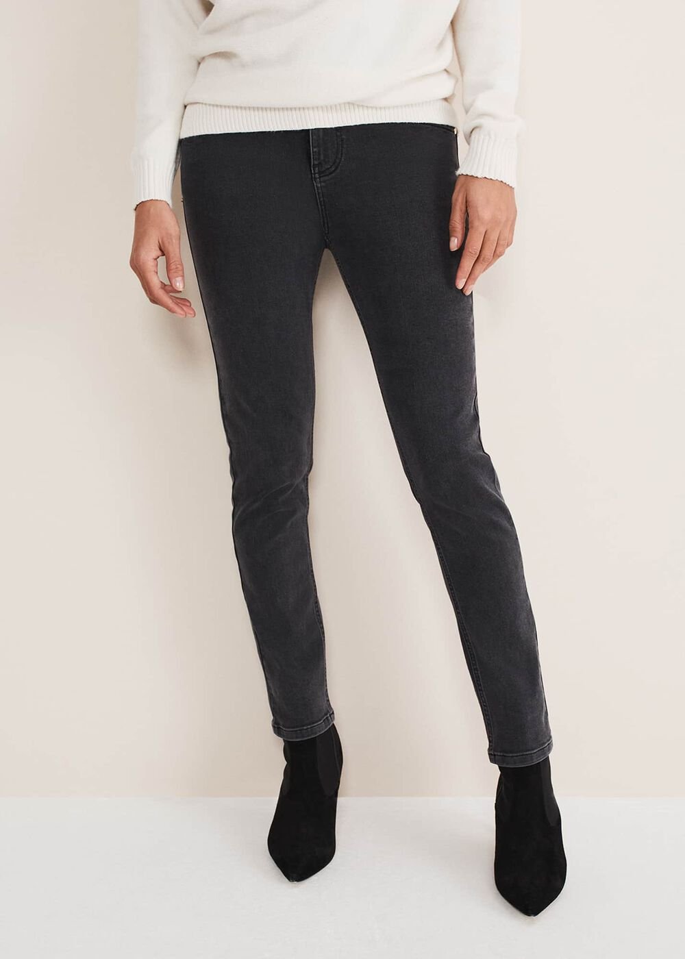 Hailee Topstitch Skinny Jeans - Charcoal