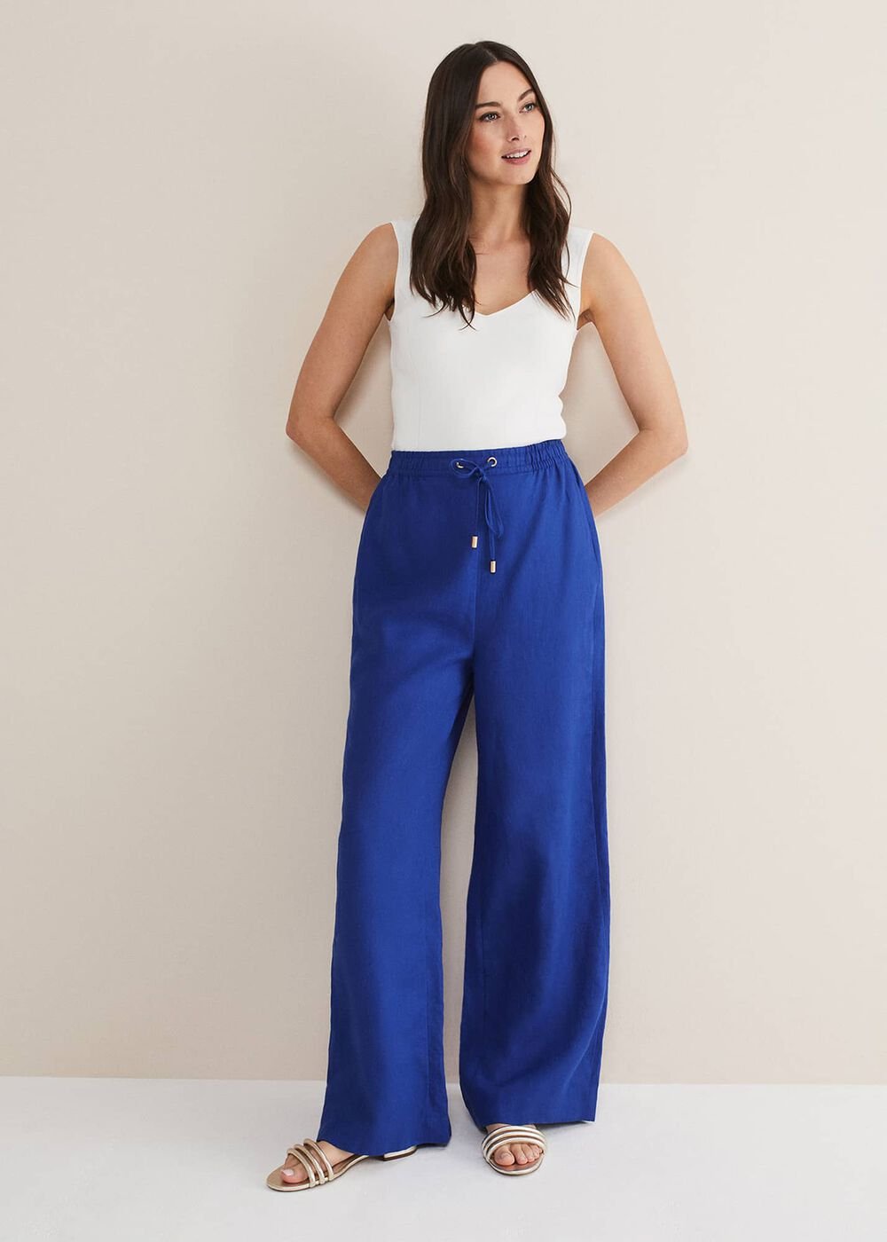 Lolita Blue Linen Wide Leg Trousers - Cobalt