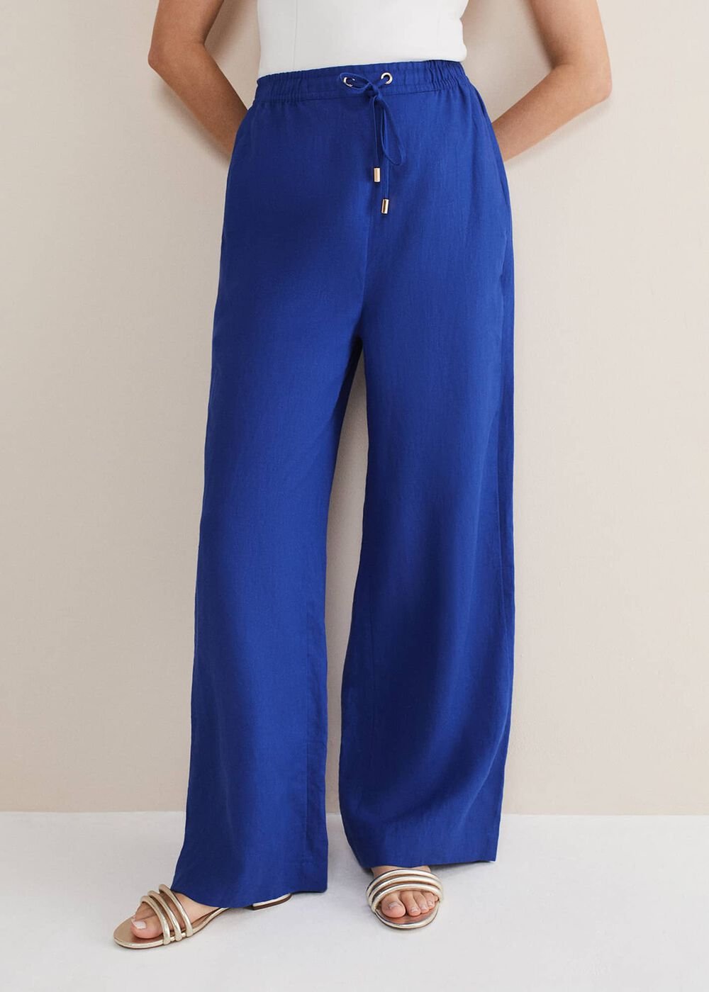 Lolita Blue Linen Wide Leg Trousers - Cobalt