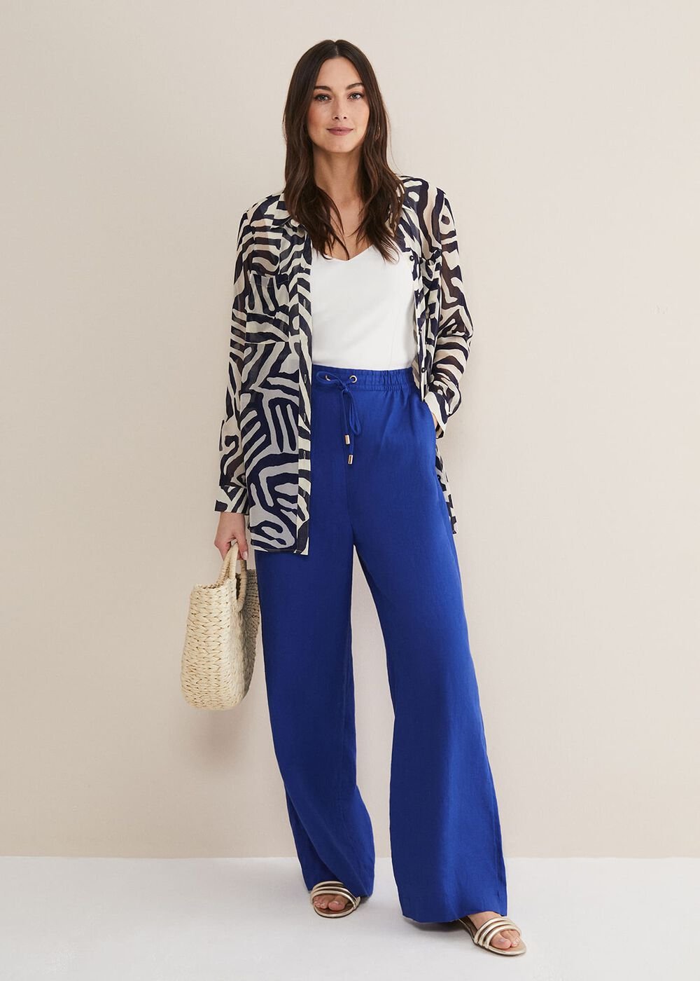 Lolita Blue Linen Wide Leg Trousers - Cobalt