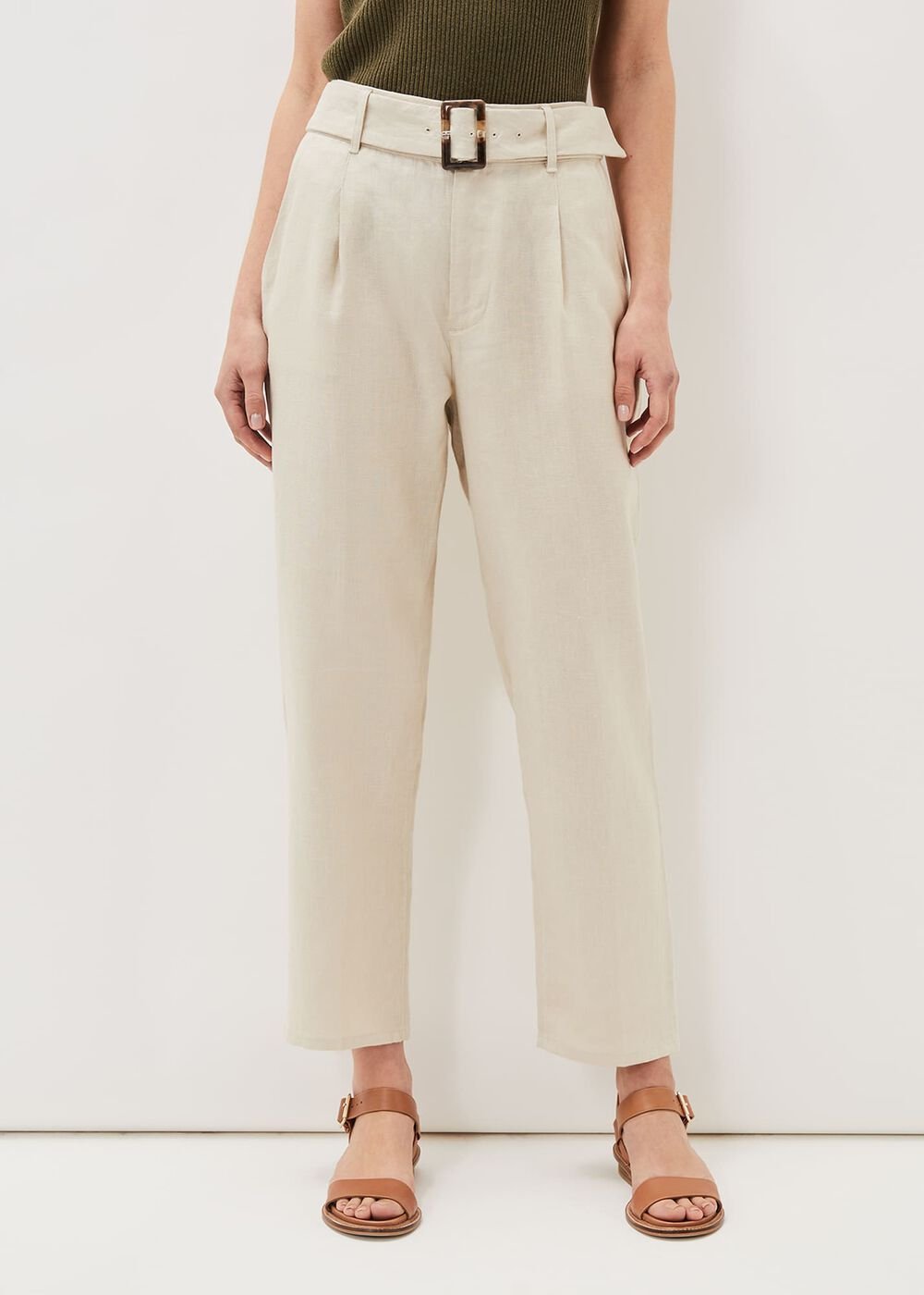 Hazel Linen Tapered Trousers - Stone