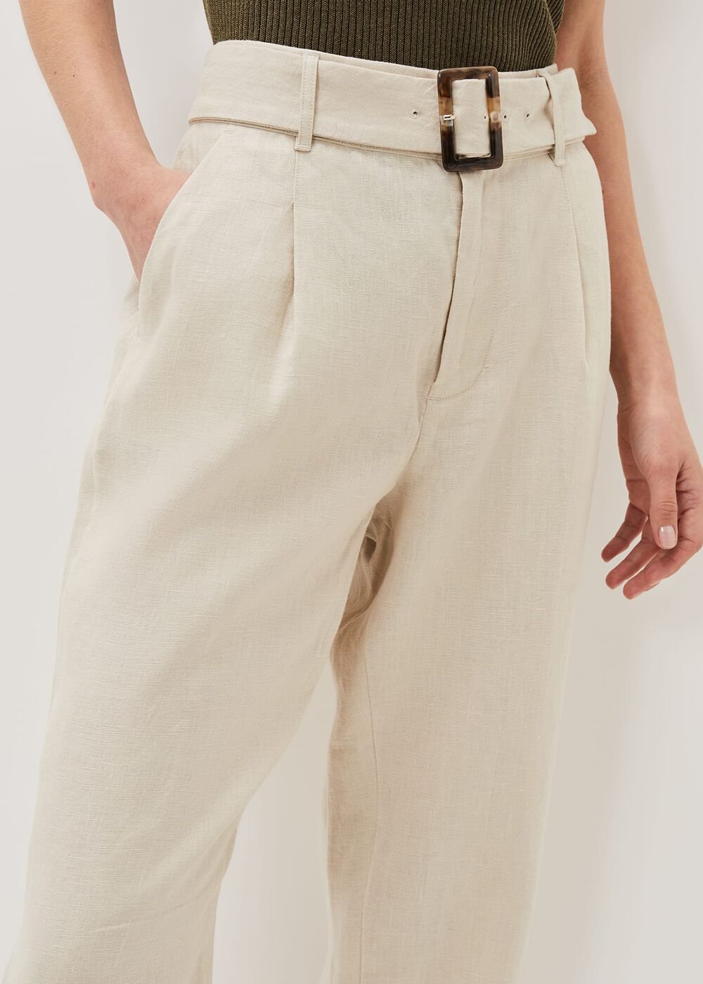 Hazel Linen Tapered Trousers - Stone