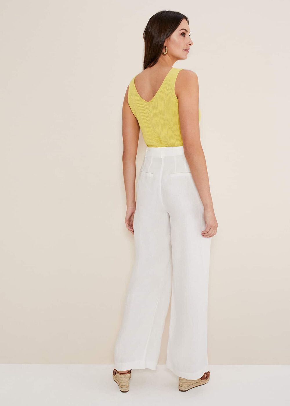 Aaliyah White Linen Wide Leg Trousers - White
