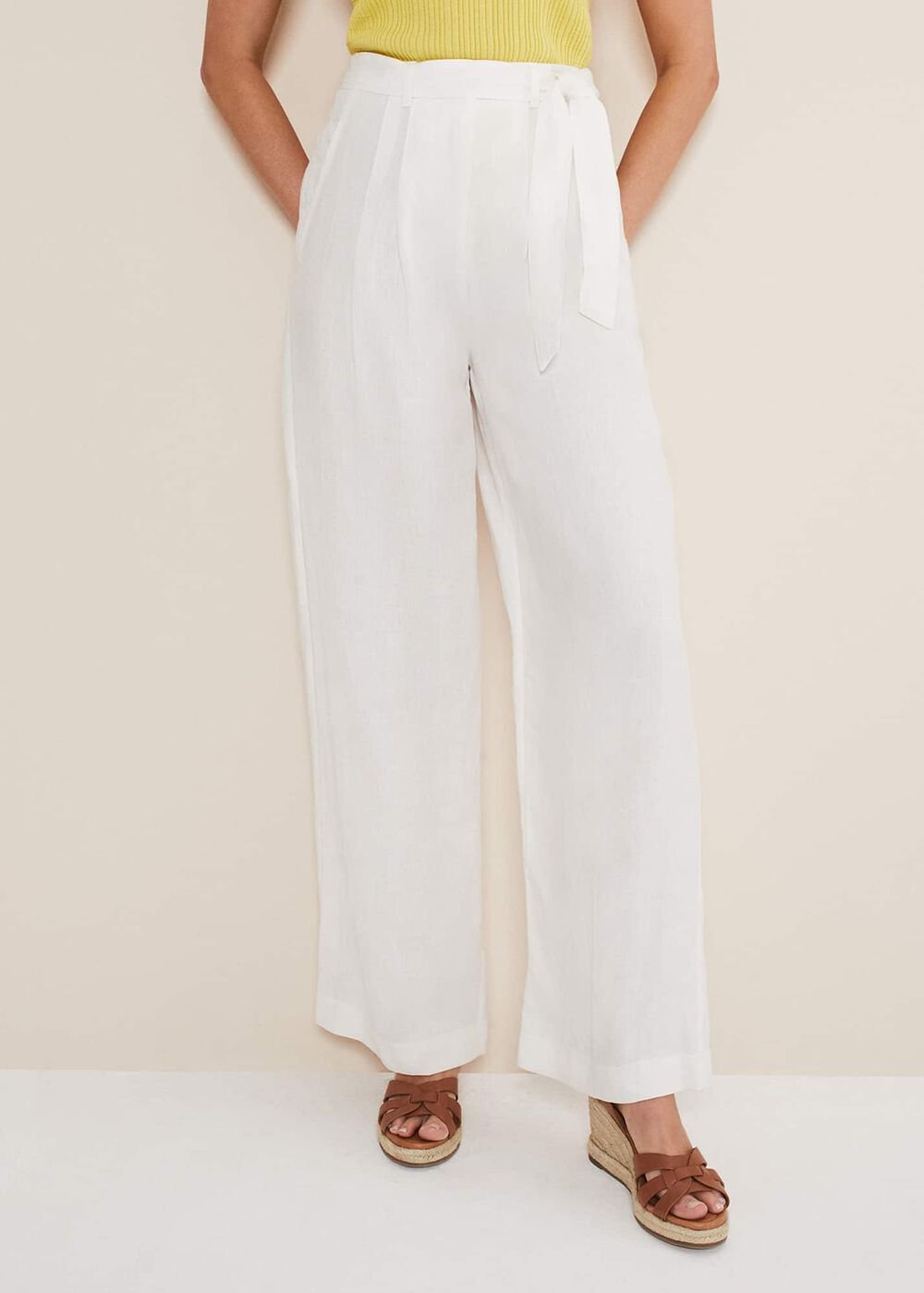 Aaliyah White Linen Wide Leg Trousers - White