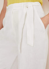 Aaliyah White Linen Wide Leg Trousers - White