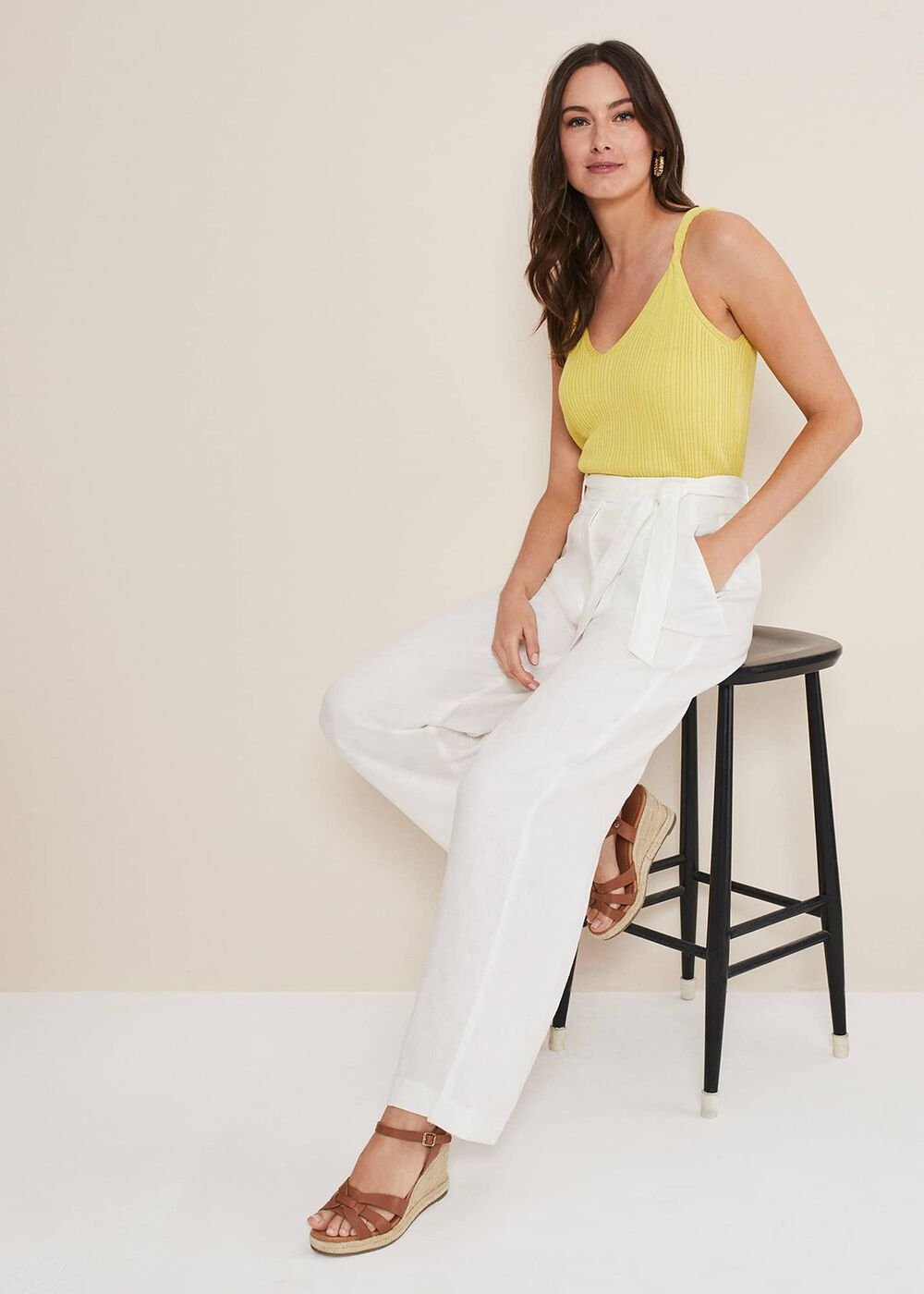 Aaliyah White Linen Wide Leg Trousers - White