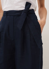 Aaliyah Navy Linen Wide Leg Trousers - Navy