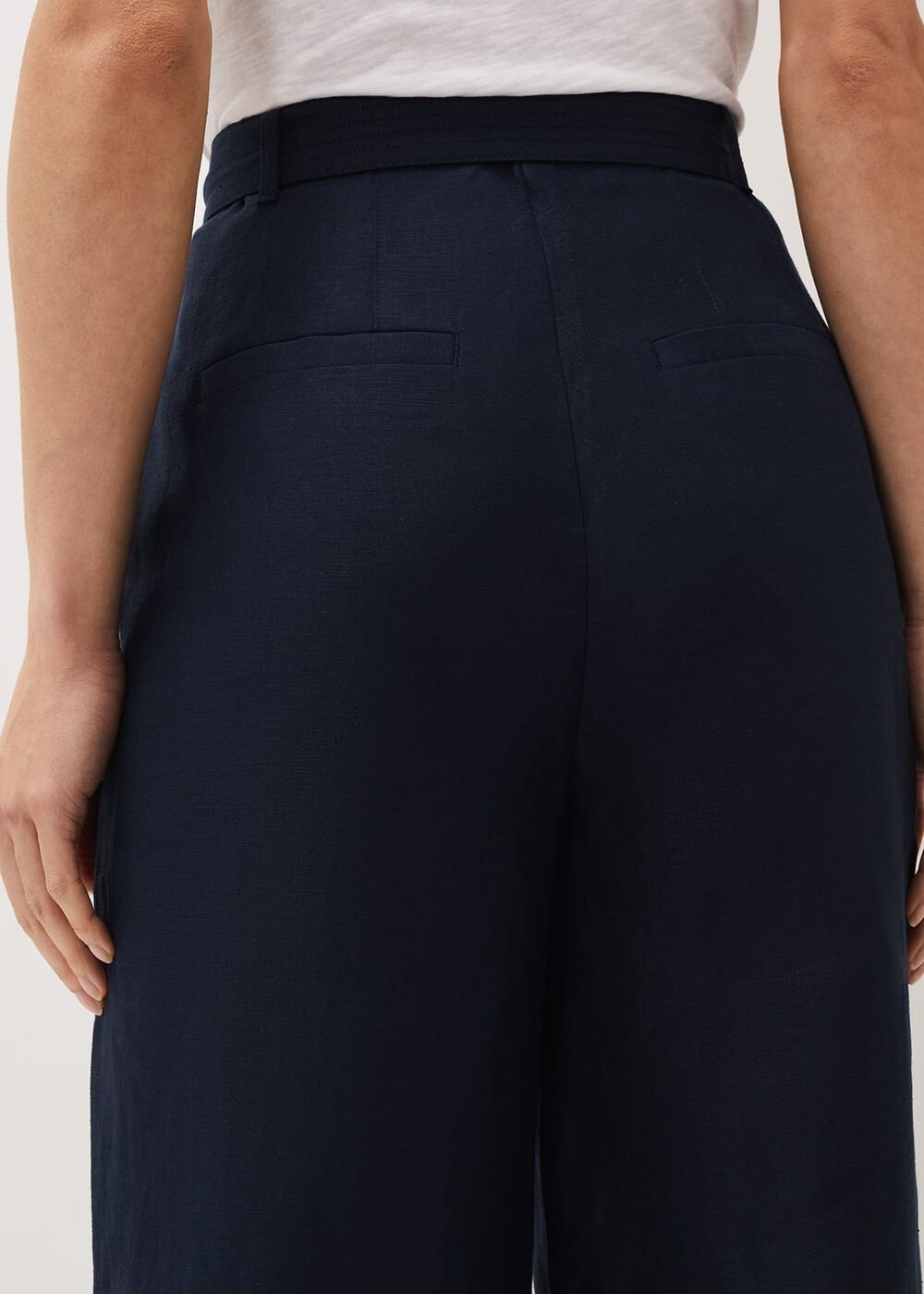 Aaliyah Navy Linen Wide Leg Trousers - Navy