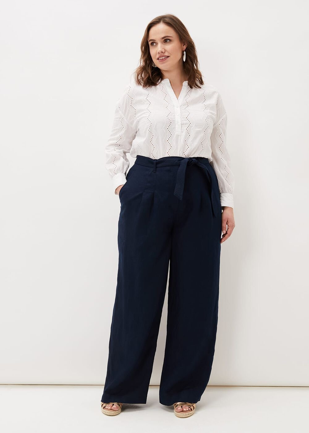 Aaliyah Navy Linen Wide Leg Trousers - Navy