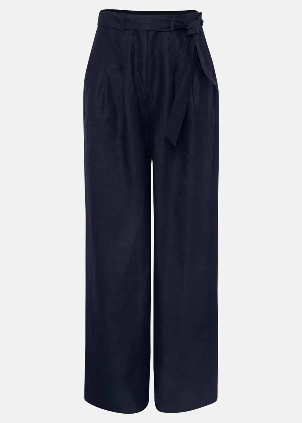Aaliyah Navy Linen Wide Leg Trousers - Navy