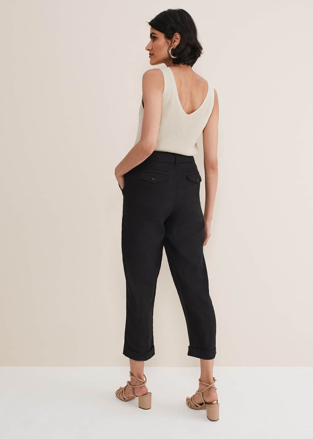 Klarra Black Linen Tapered Trousers - Black