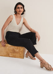 Klarra Black Linen Tapered Trousers - Black