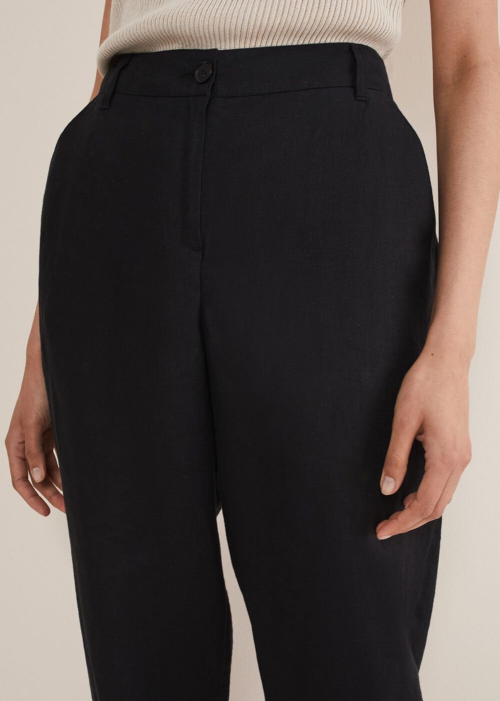 Klarra Black Linen Tapered Trousers - Black