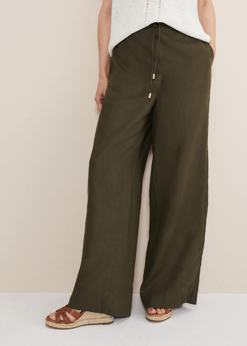 Lolita Drawstring Linen Trouser - Khaki