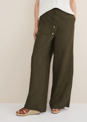 Lolita Drawstring Linen Trouser - Khaki