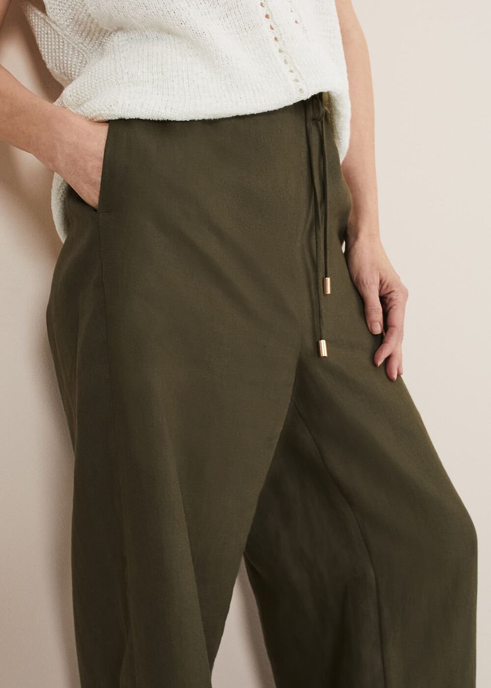 Lolita Drawstring Linen Trouser - Khaki