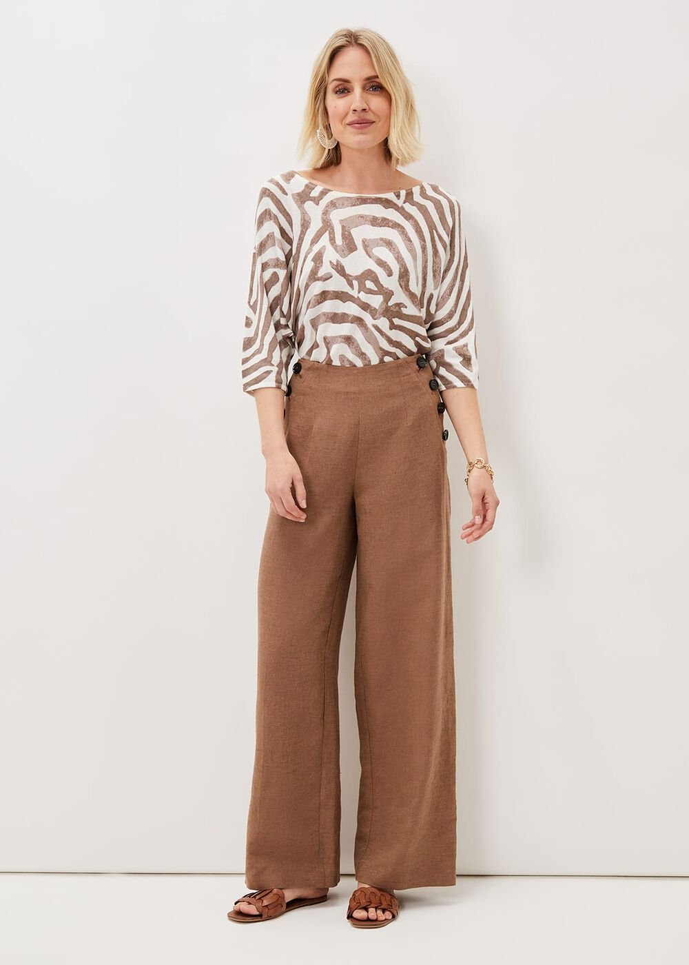 Cassandra Linen Wide Leg Trousers - Brown