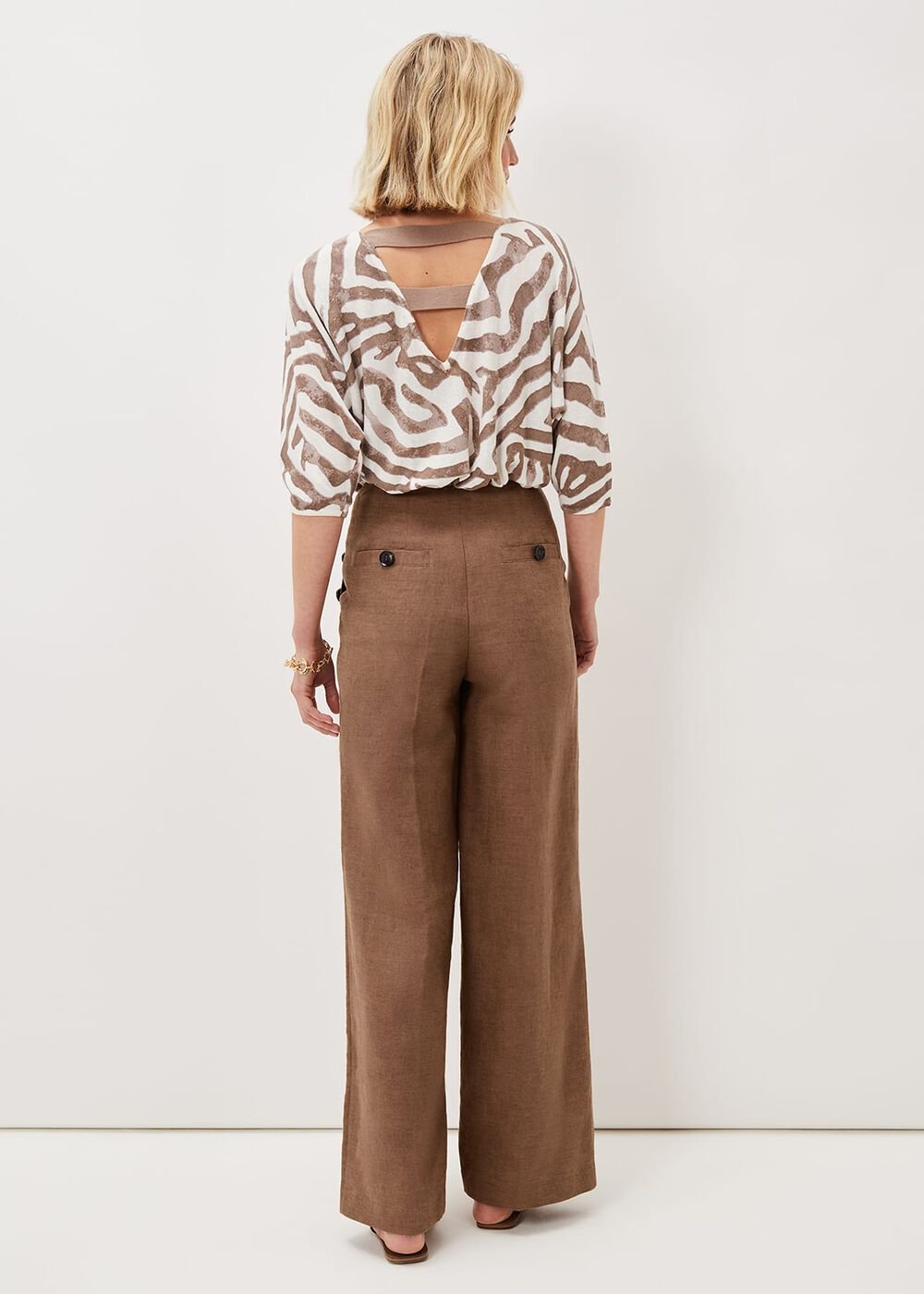 Cassandra Linen Wide Leg Trousers - Brown