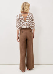 Cassandra Linen Wide Leg Trousers - Brown