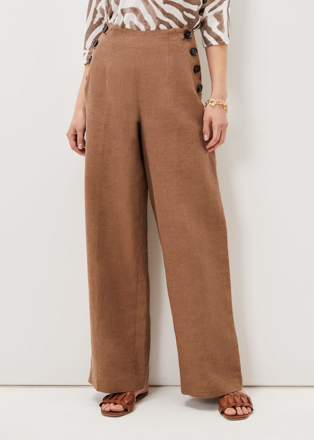 Cassandra Linen Wide Leg Trousers - Brown