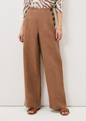 Cassandra Linen Wide Leg Trousers - Brown
