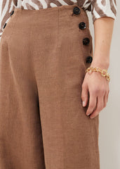 Cassandra Linen Wide Leg Trousers - Brown