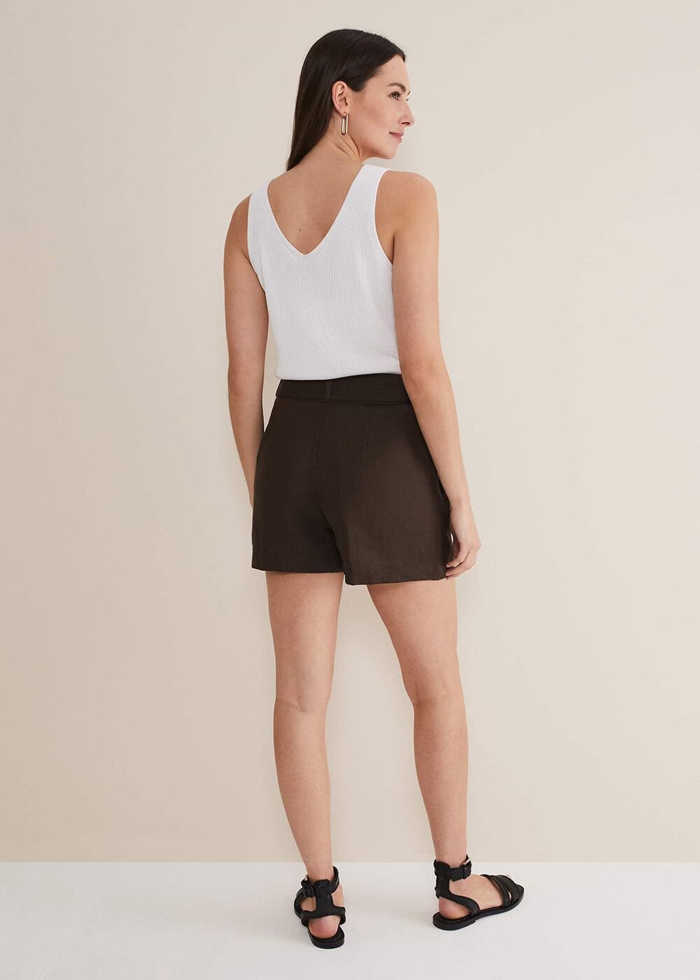 Hazel Belted Linen Short - Chocolate