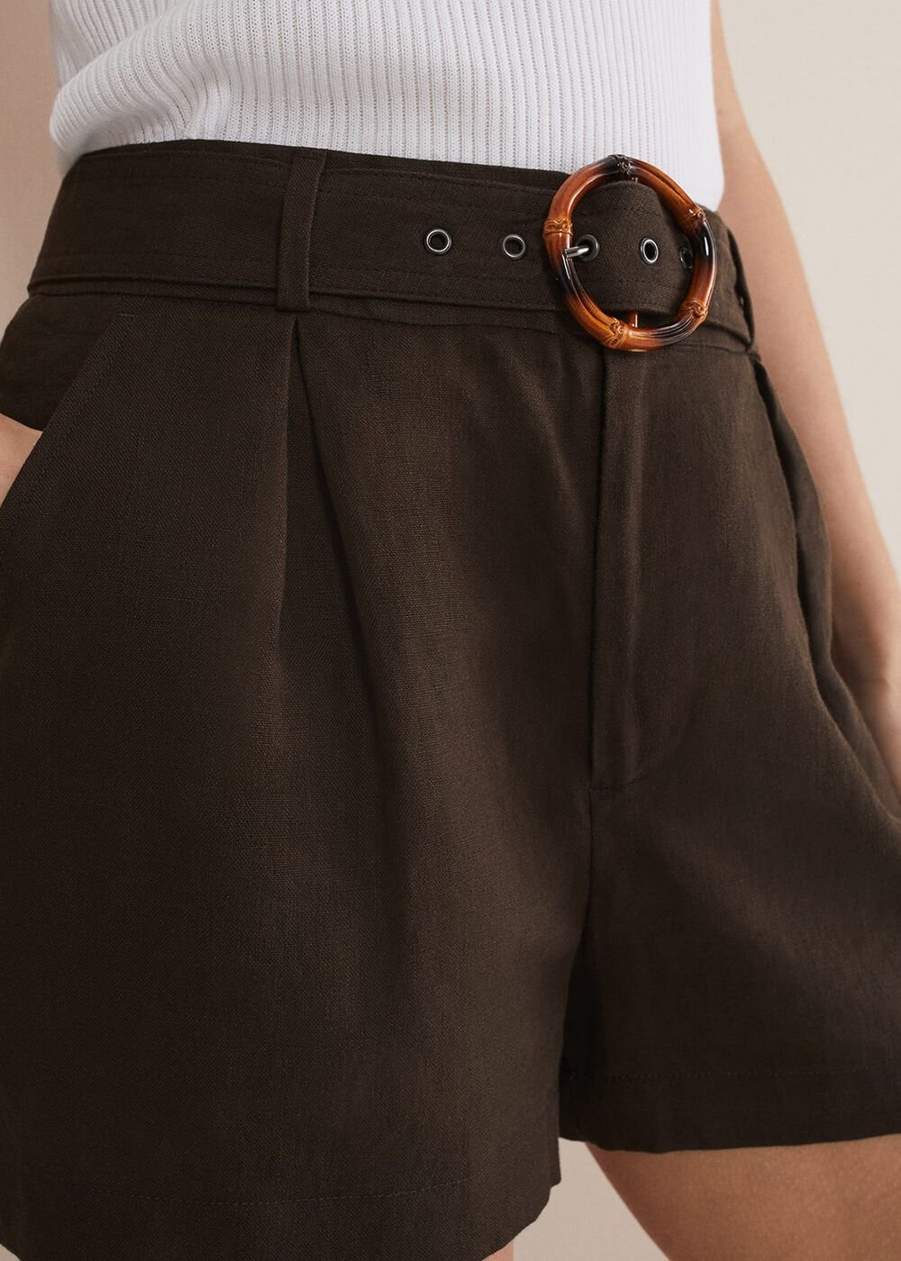 Hazel Belted Linen Short - Chocolate