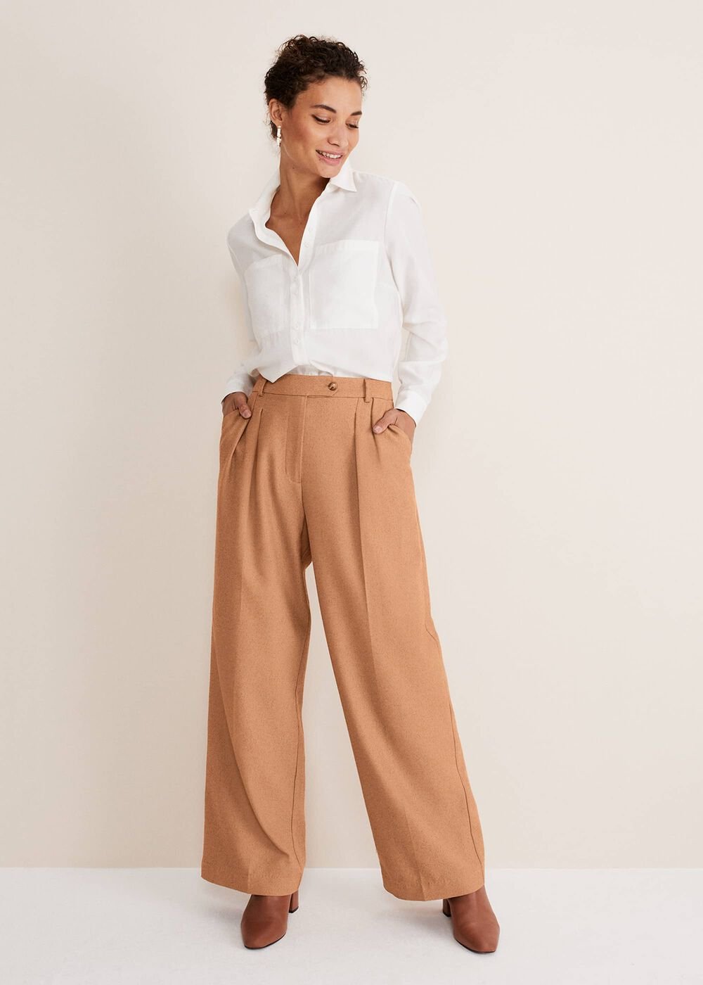 Dola Wide Leg Boucle Trouser - Camel