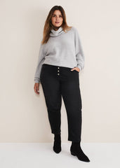 Karlie Button Through Corduroy Jeans - Black
