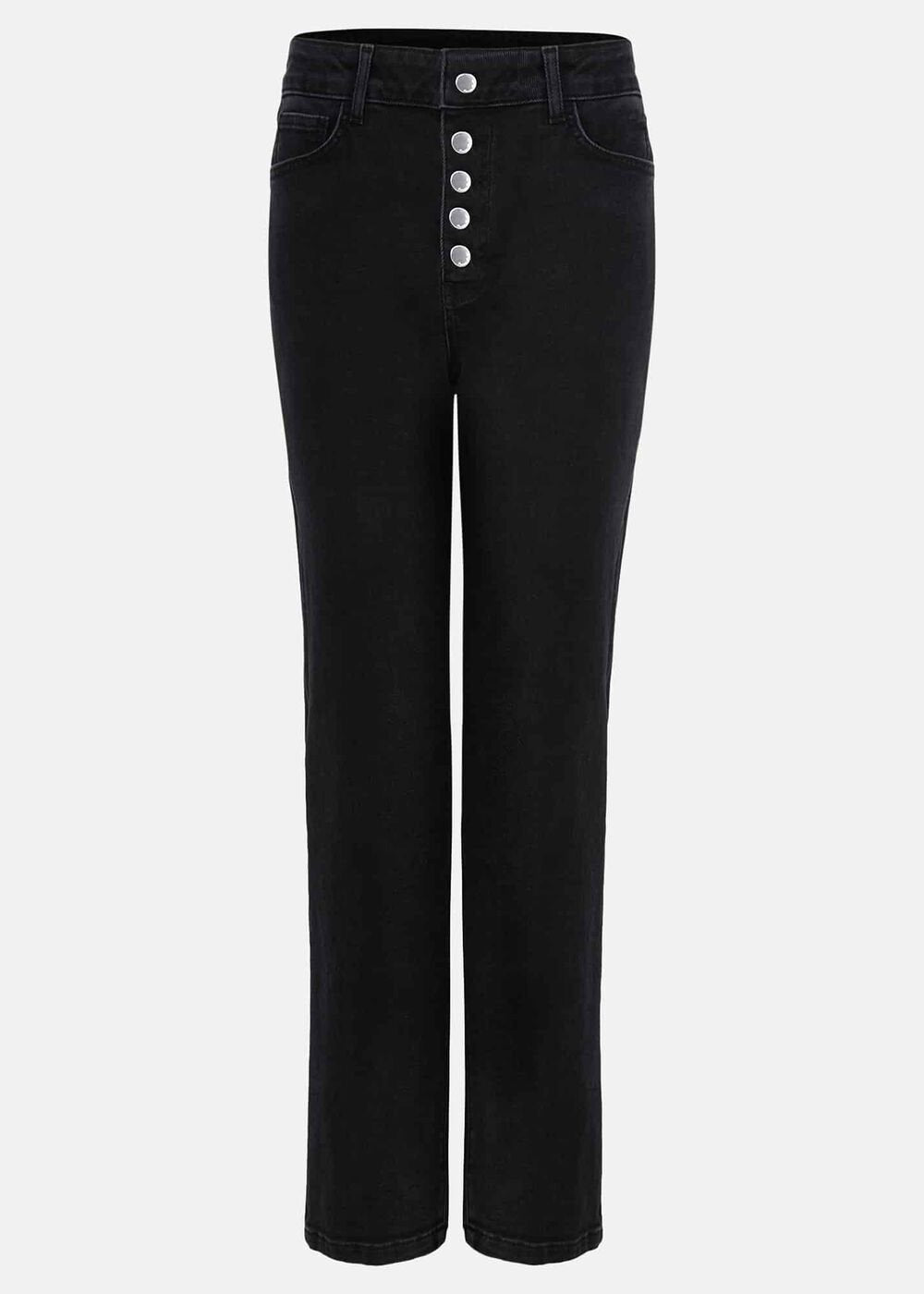 Karlie Button Through Corduroy Jeans - Black