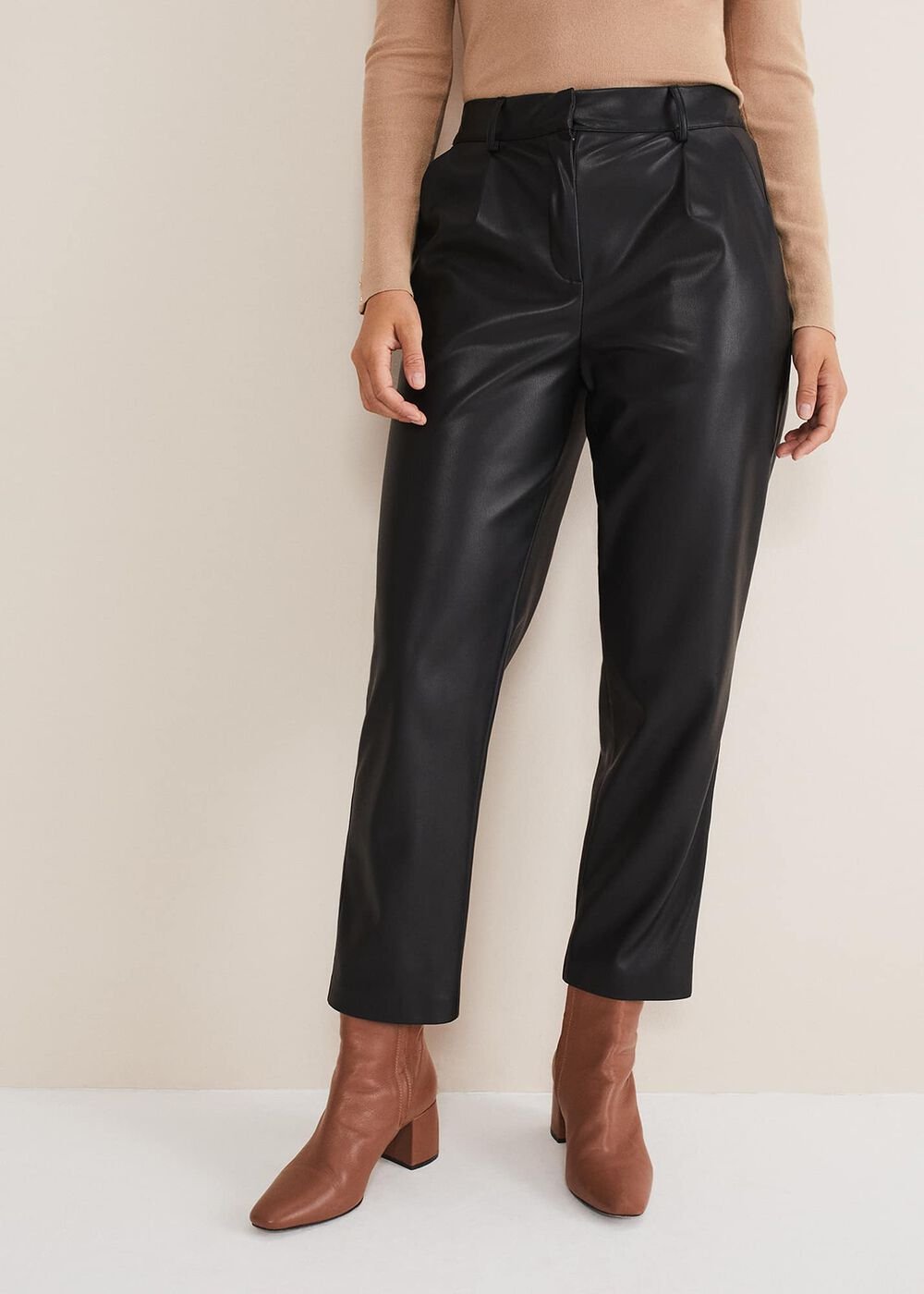 Rya Pleather Straight Leg Trouser - Black