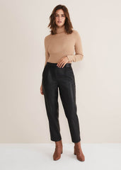Rya Pleather Straight Leg Trouser - Black