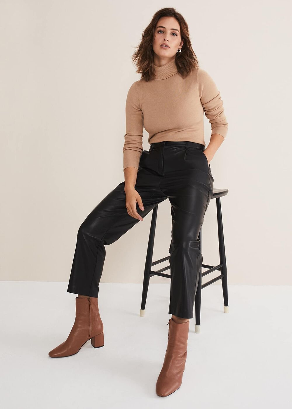 Rya Pleather Straight Leg Trouser - Black